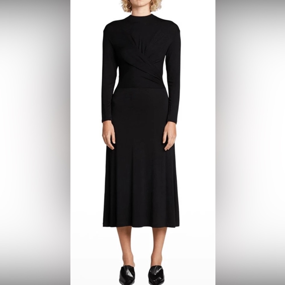 VINCE Long Sleeve Drape Front Knit Midi Dress In Black WOMENS SIZE XL